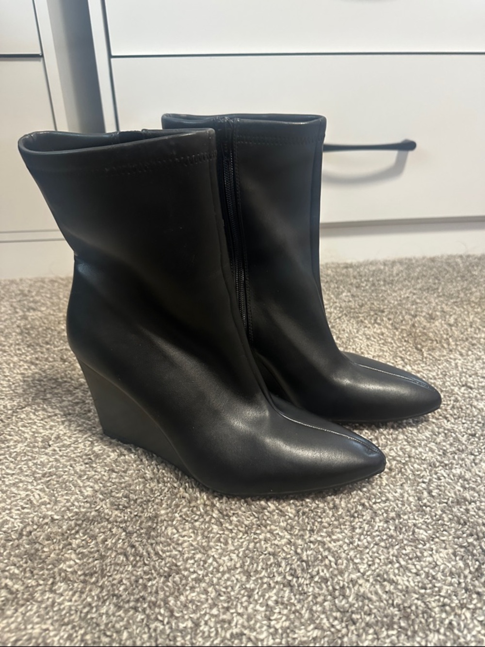 Classic Black Wedge Ankle Boots - Women's Stylish Zip-Up